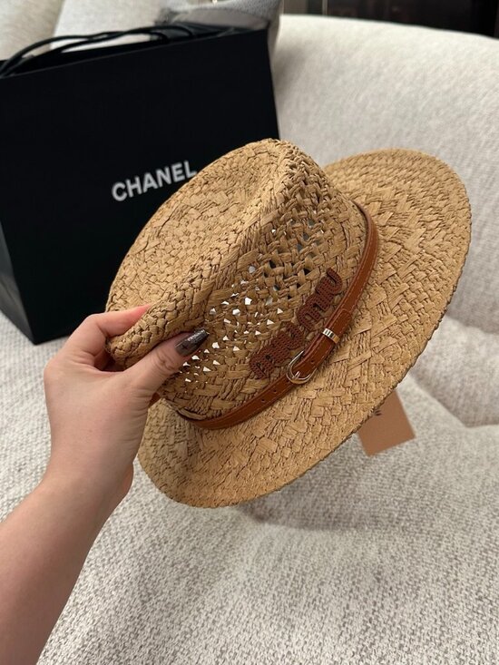 Miu Miu Woven Straw Boater Hat main image 4